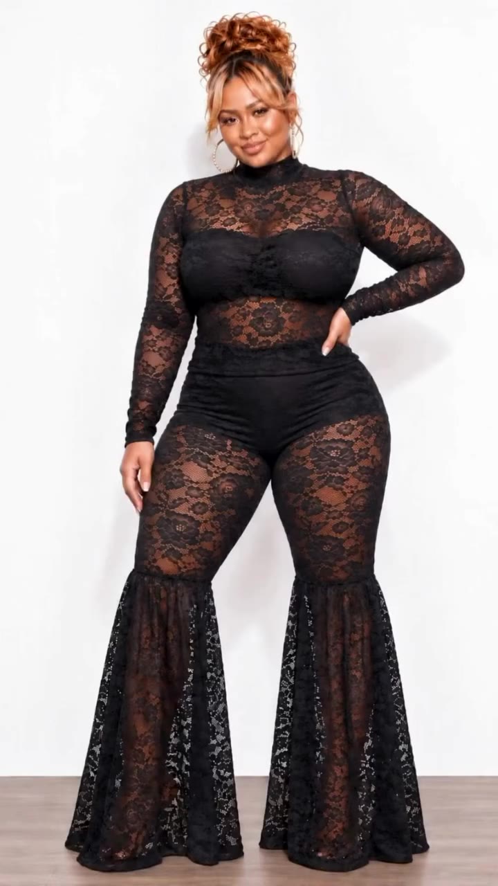 2pc Lace Top & Pant In Black New Arrivals are out now! Shop www.ChicAndCurvy.com