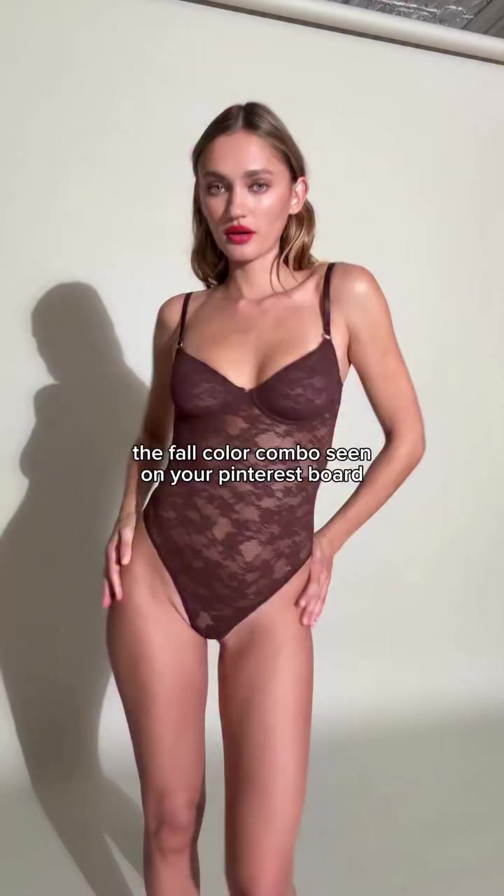 Now Trending: Cocoa and Blue Featuring our Le Stretch Lace Bodysuit & Tuxedo…