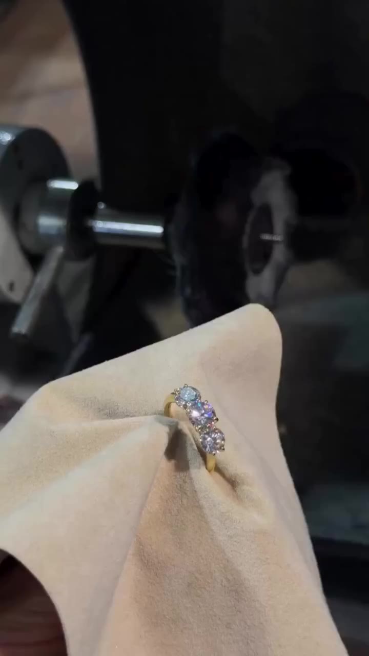 The Round Trilogy Ring. ⁠ ⁠ Featuring 3 natural white diamonds on our…